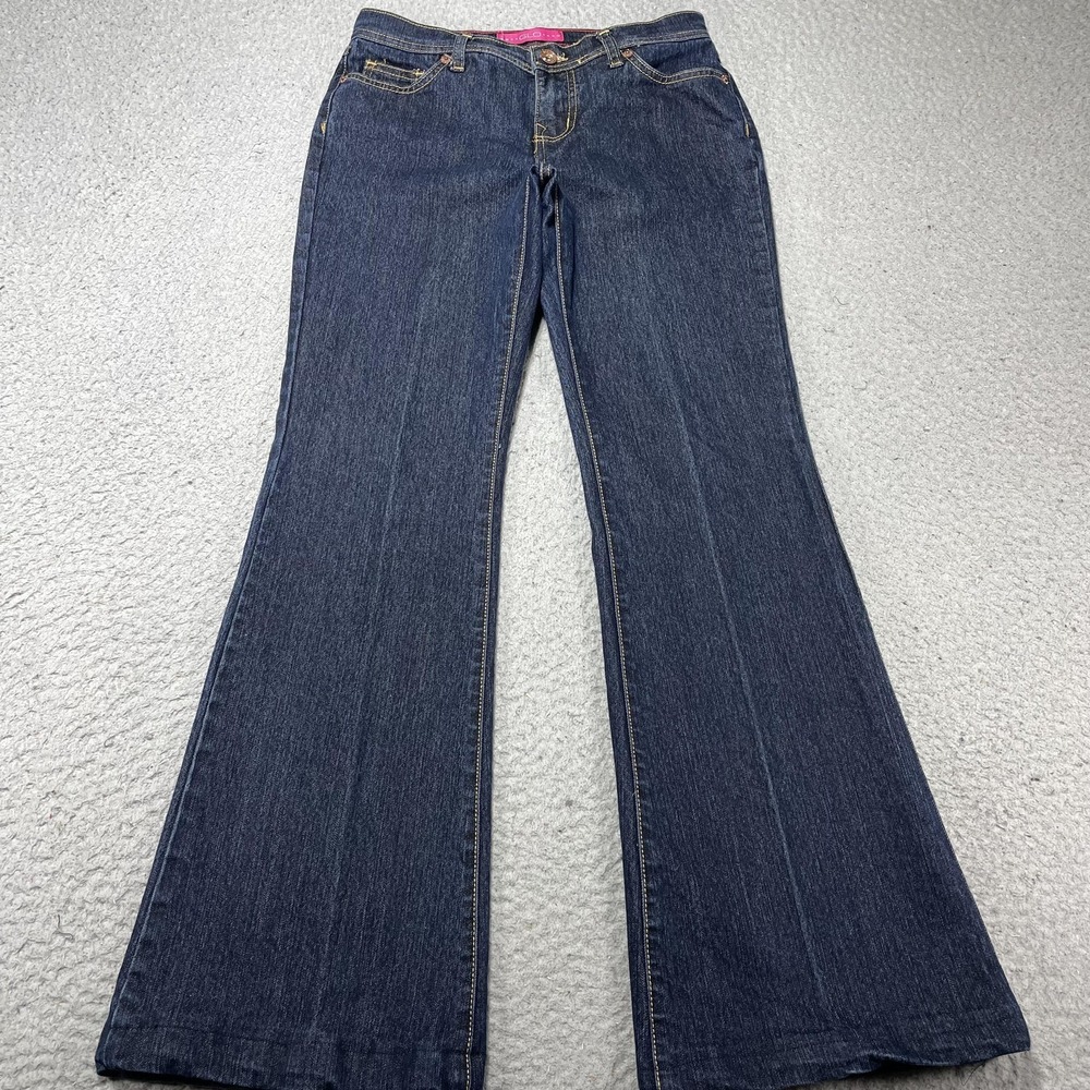 GLO Jeans Juniors‎ 3 Blue Dark Wash Low Rise Flare Stretch Studded Denim 29x29